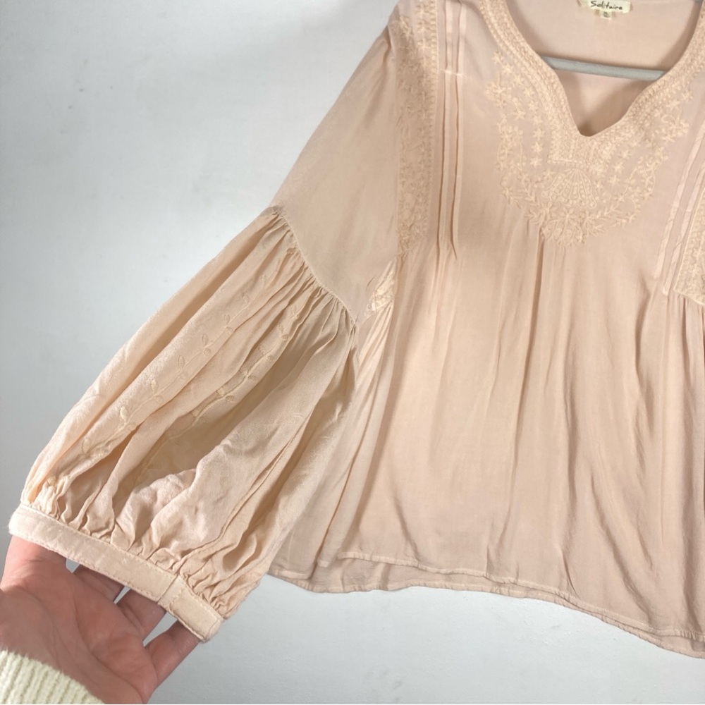 Solitaire Women’s Top Balloon Sleeves Embroidered  XL Boho Bohemian Peasant - Picture 7 of 16